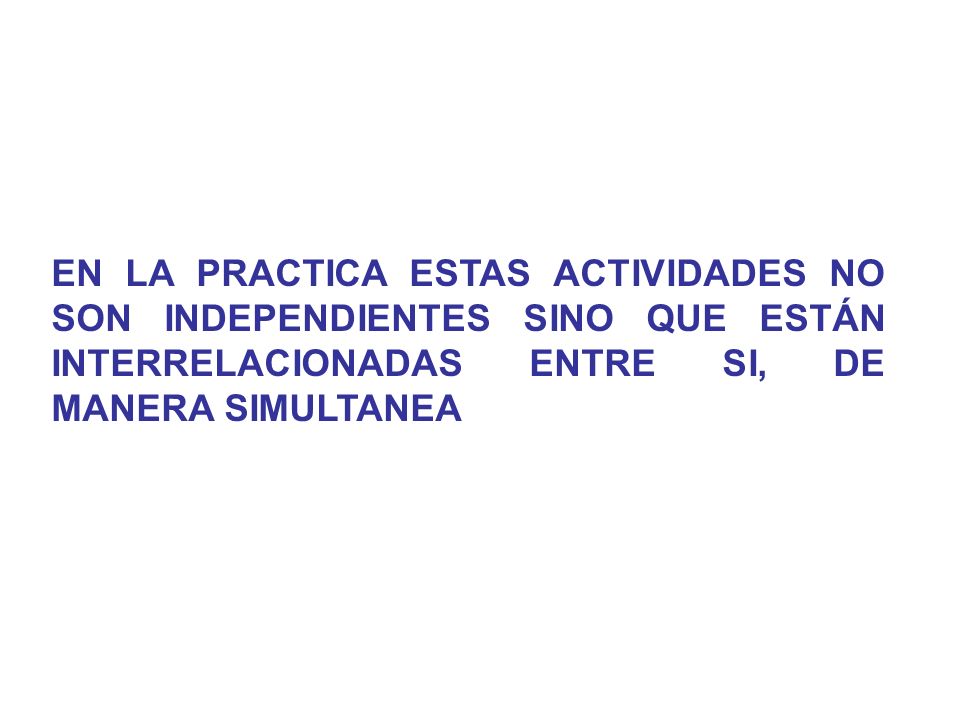 EN LA PRACTICA ESTAS ACTIVIDADES NO SON INDEPENDIENTES SINO QUE ESTÁN INTERRELACIONADAS ENTRE SI, DE MANERA SIMULTANEA
