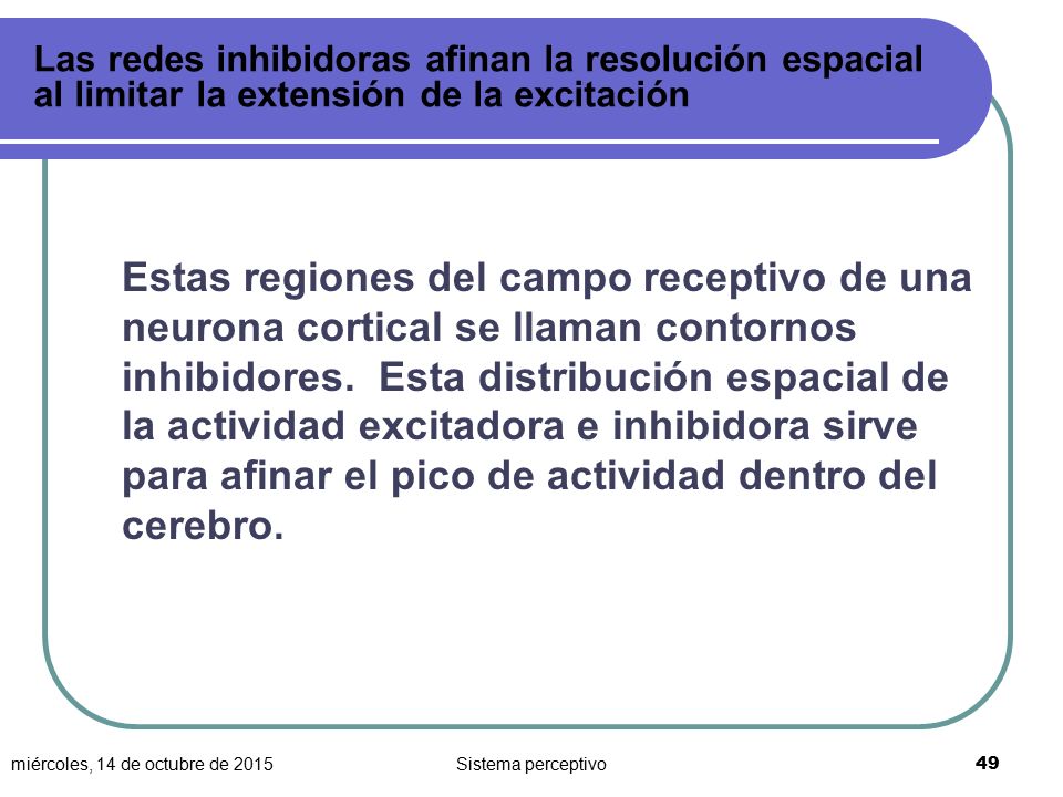 Las redes inhibidoras afinan la resolución espacial al limitar la extensión de la excitación