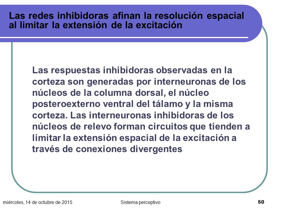 Las redes inhibidoras afinan la resolución espacial al limitar la extensión de la excitación