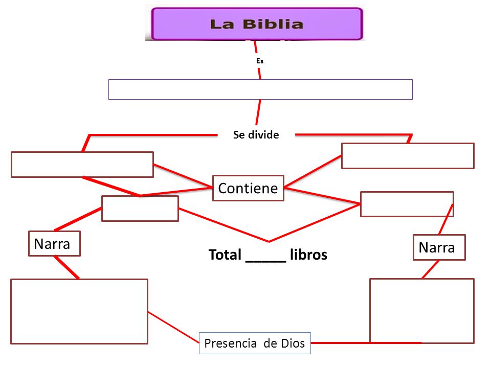 Se divide Contiene Narra Presencia de Dios Total _____ libros Es