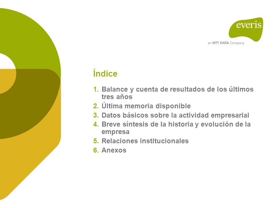 Índice Balance y cuenta de resultados de los últimos tres años