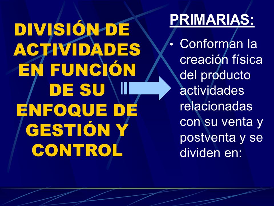 DIVISIÓN DE ACTIVIDADES EN FUNCIÓN DE SU ENFOQUE DE GESTIÓN Y CONTROL