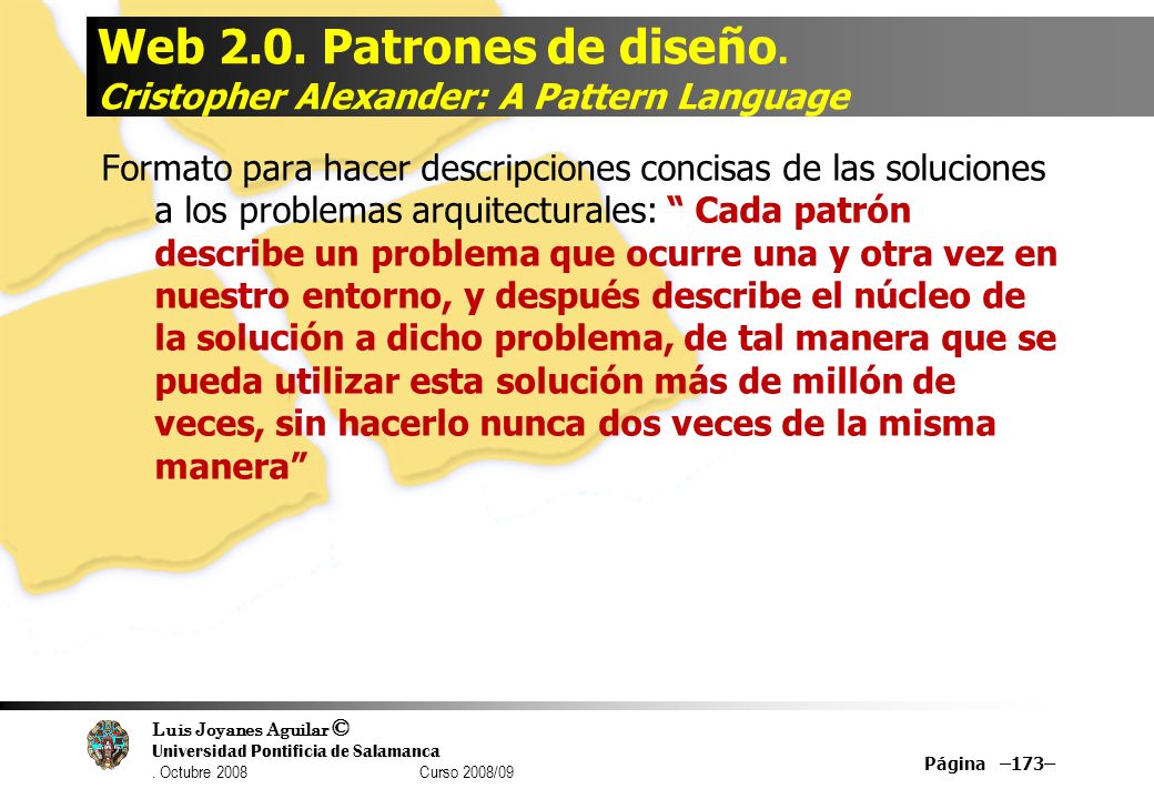 Web 2.0. Patrones de diseño. Cristopher Alexander: A Pattern Language