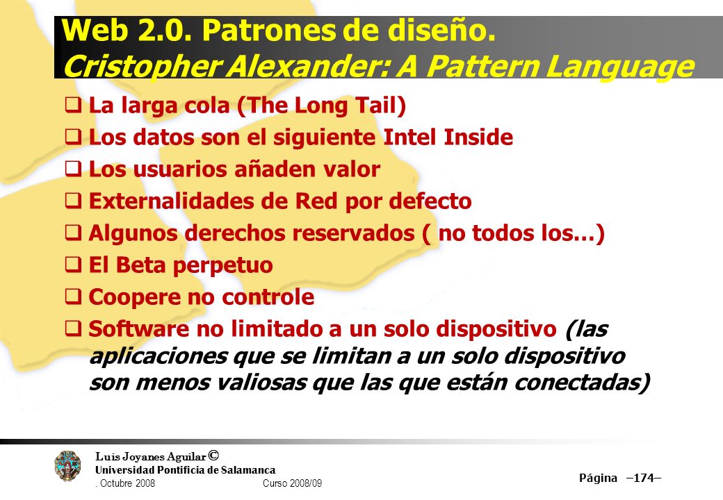 Web 2.0. Patrones de diseño. Cristopher Alexander: A Pattern Language