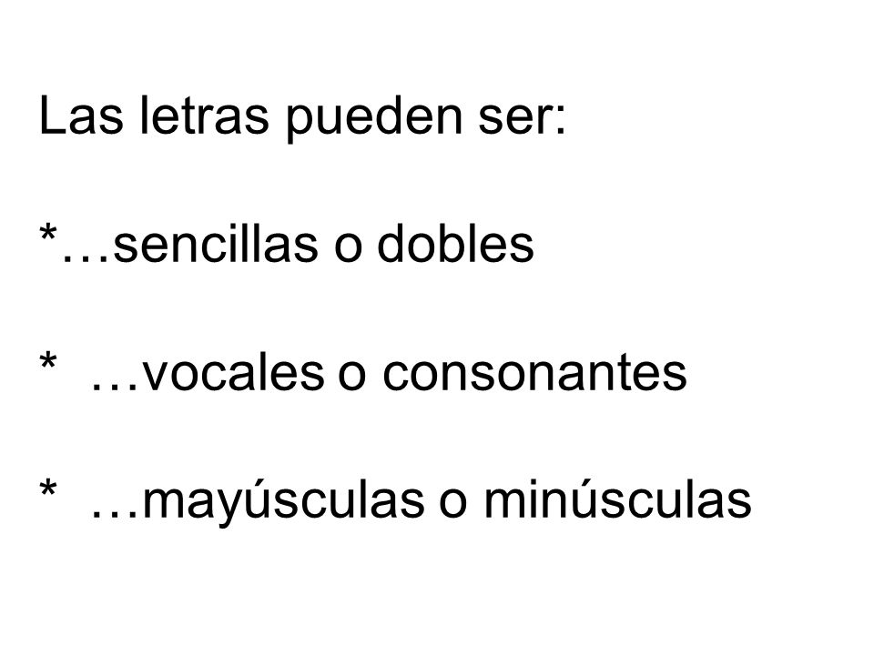 Las letras pueden ser:. …sencillas o dobles. …vocales o consonantes