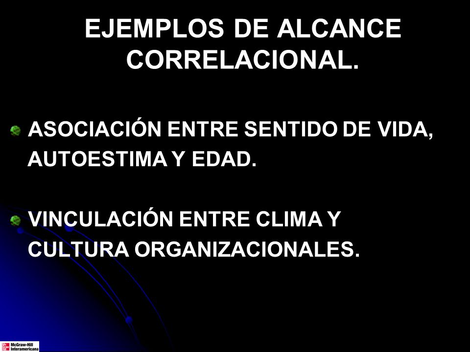 EJEMPLOS DE ALCANCE CORRELACIONAL.