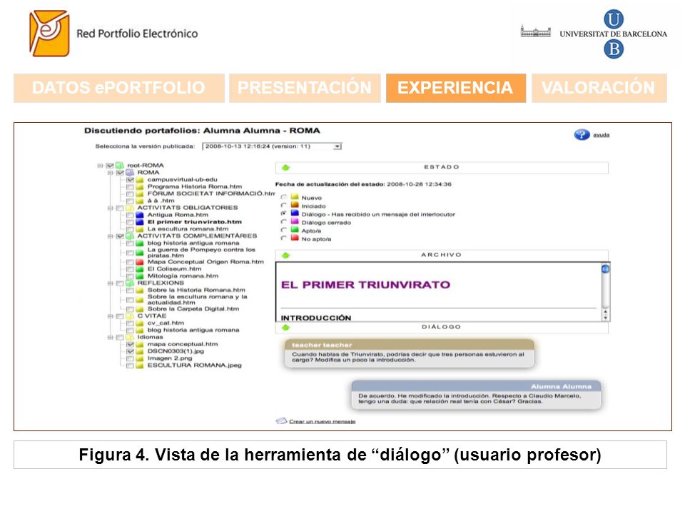 Figura 4. Vista de la herramienta de diálogo (usuario profesor)