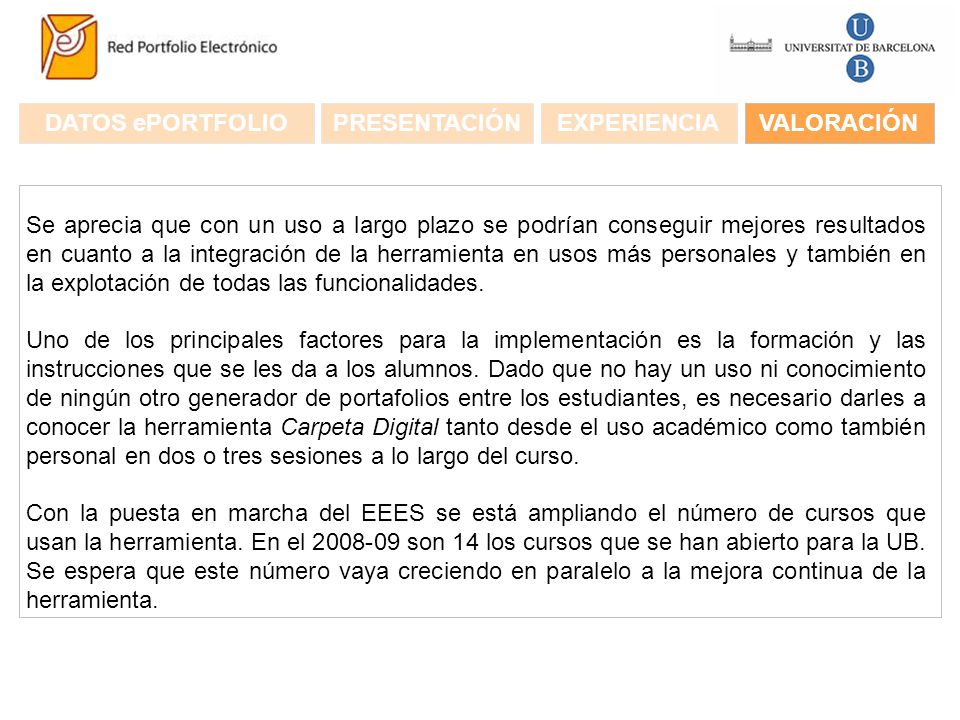Se aprecia que con un uso a largo plazo se podrían conseguir mejores resultados en cuanto a la integración de la herramienta en usos más personales y también en la explotación de todas las funcionalidades.