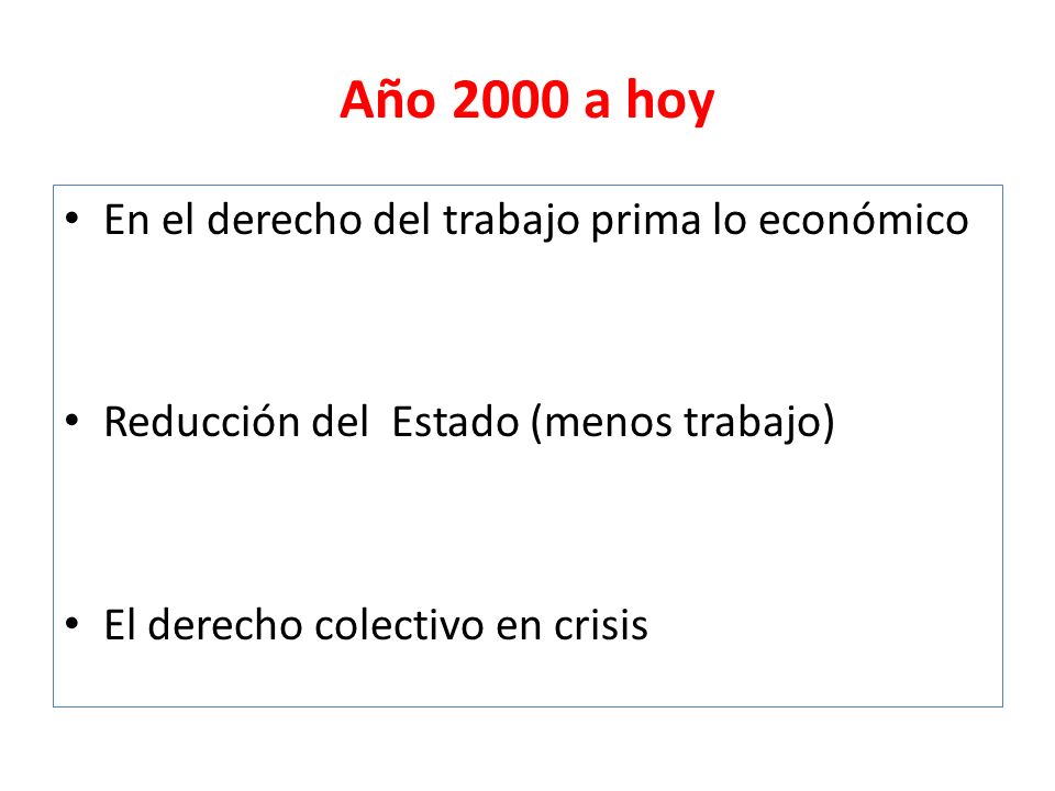 Año 2000 a hoy En el derecho del trabajo prima lo económico