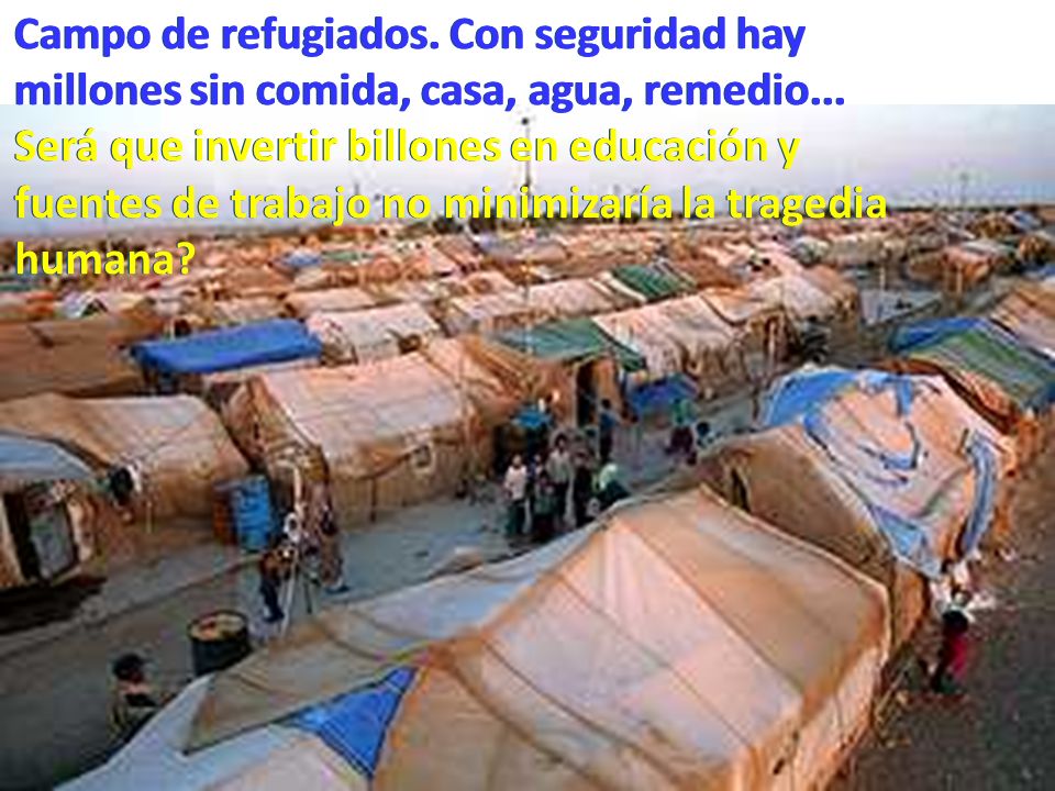 Campo de refugiados. Con seguridad hay millones sin comida, casa, agua, remedio...