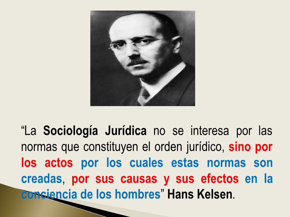 La Sociología Jurídica no se interesa por las normas que constituyen el orden jurídico, sino por los actos por los cuales estas normas son creadas, por sus causas y sus efectos en la conciencia de los hombres Hans Kelsen.