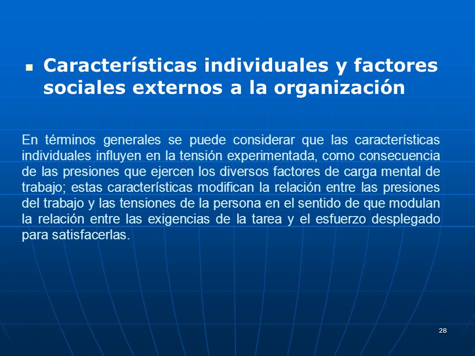 Características individuales y factores sociales externos a la organización