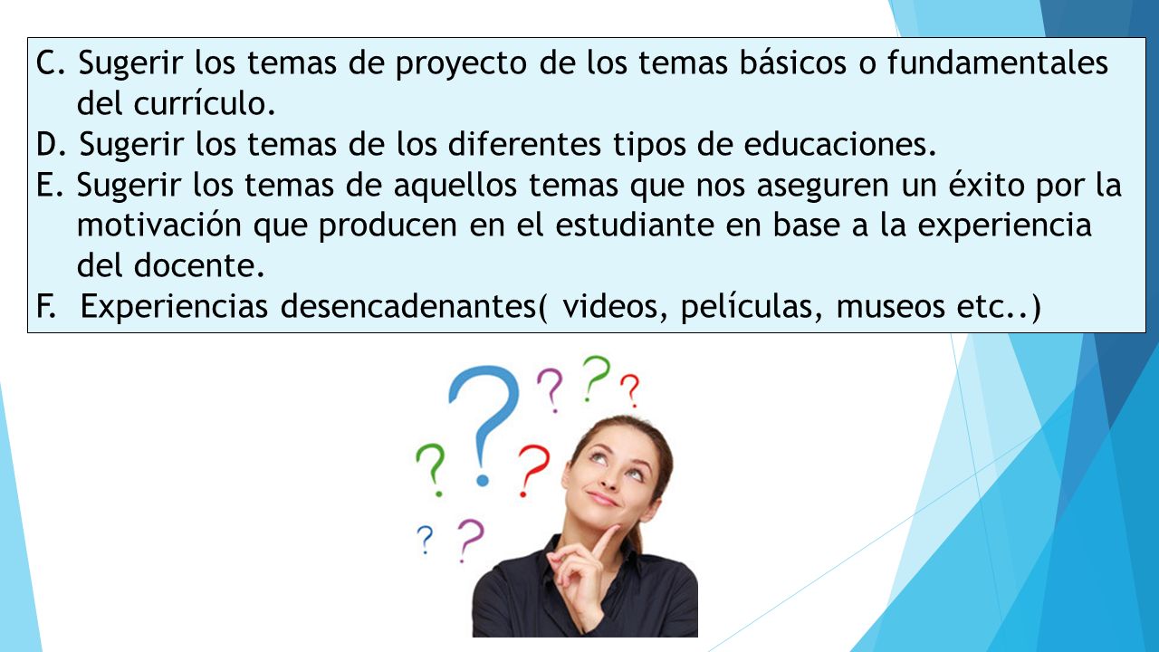 C. Sugerir los temas de proyecto de los temas básicos o fundamentales