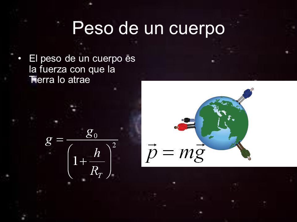 Peso de un cuerpo El peso de un cuerpo es la fuerza con que la Tierra lo atrae