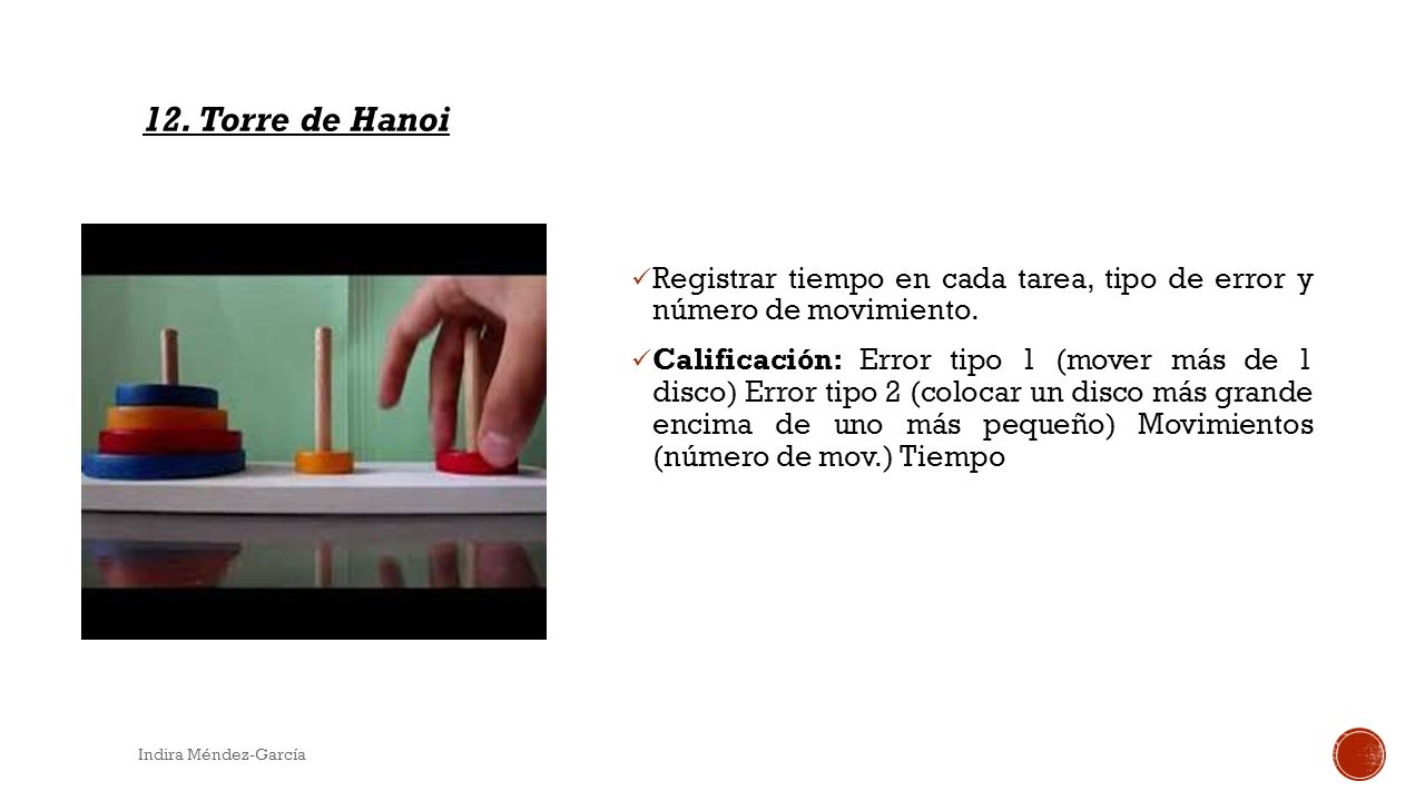 12. Torre de Hanoi Registrar tiempo en cada tarea, tipo de error y número de movimiento.