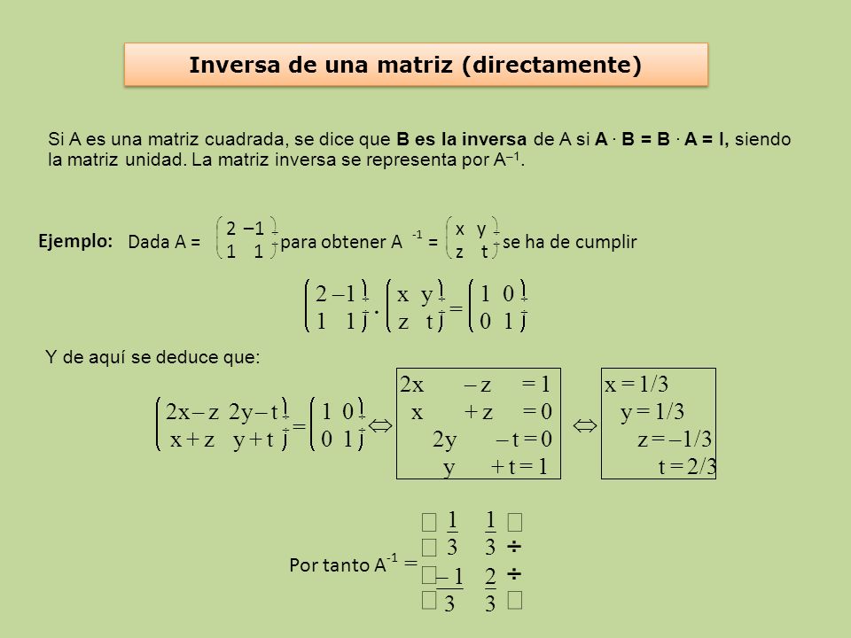 Inversa de una matriz (directamente)