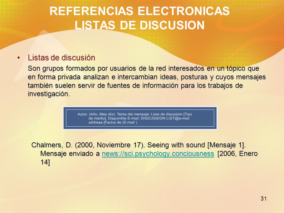 REFERENCIAS ELECTRONICAS LISTAS DE DISCUSION