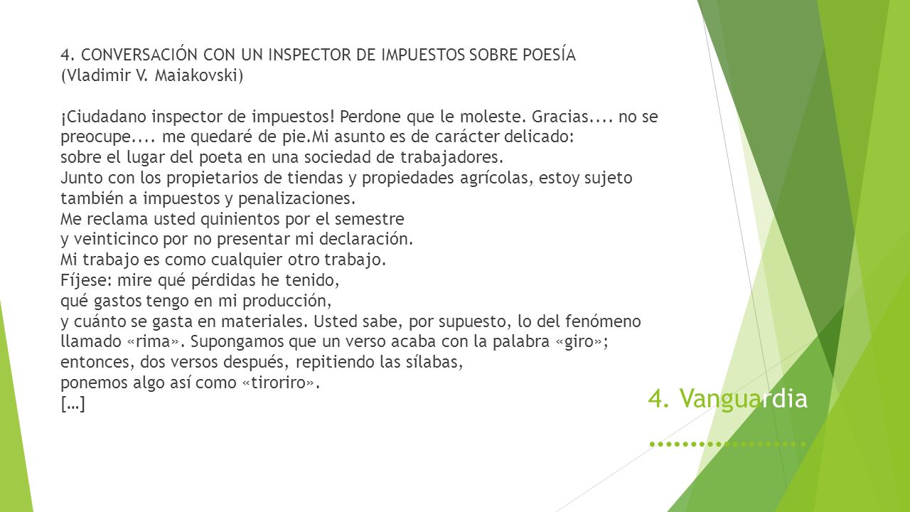 4. CONVERSACIÓN CON UN INSPECTOR DE IMPUESTOS SOBRE POESÍA (Vladimir V