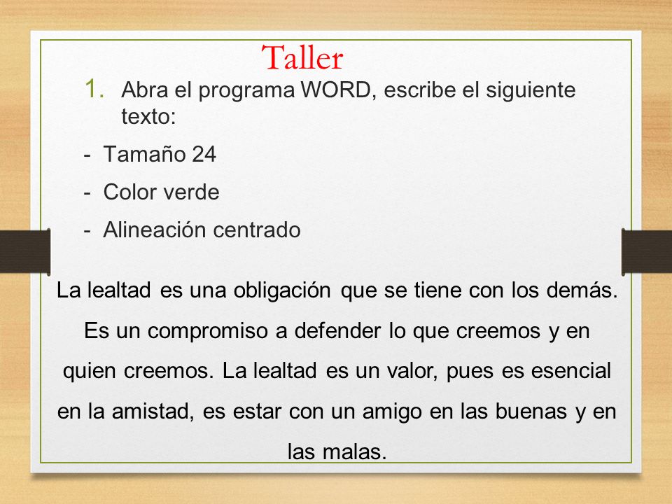 Taller Abra el programa WORD, escribe el siguiente texto: - Tamaño 24