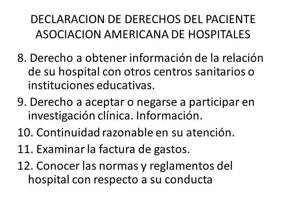 DECLARACION DE DERECHOS DEL PACIENTE ASOCIACION AMERICANA DE HOSPITALES