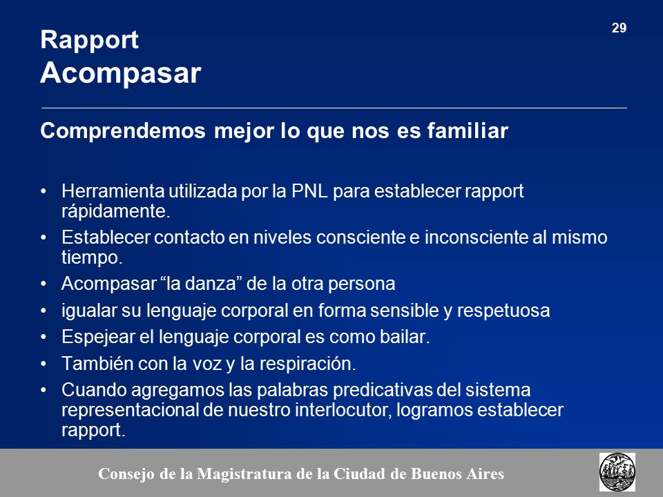 Rapport Acompasar Comprendemos mejor lo que nos es familiar