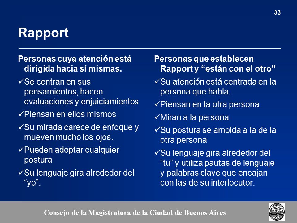 Rapport Personas cuya atención está dirigida hacia sí mismas.