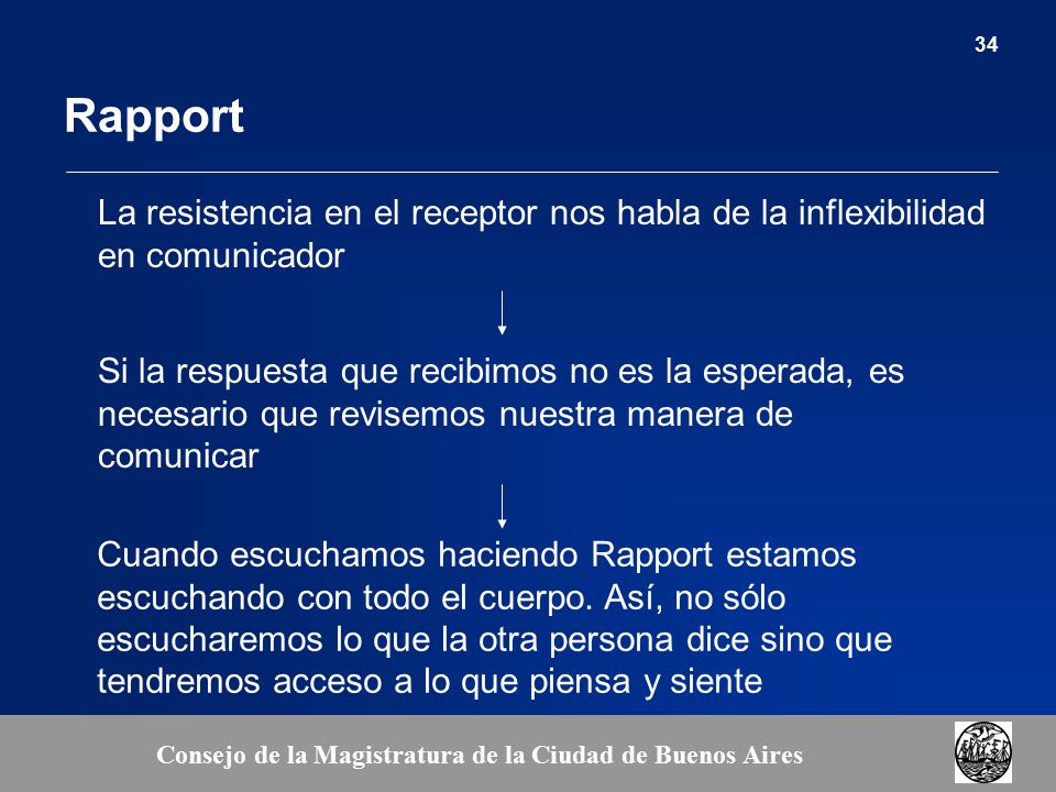 Rapport La resistencia en el receptor nos habla de la inflexibilidad en comunicador.
