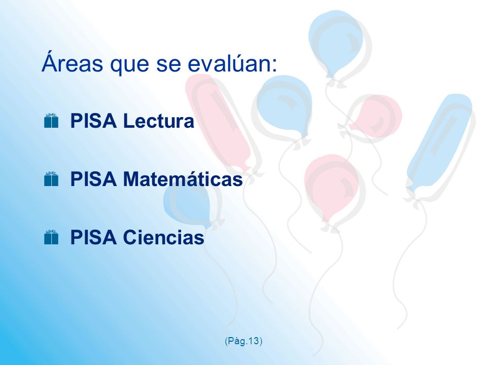 Áreas que se evalúan: PISA Lectura PISA Matemáticas PISA Ciencias