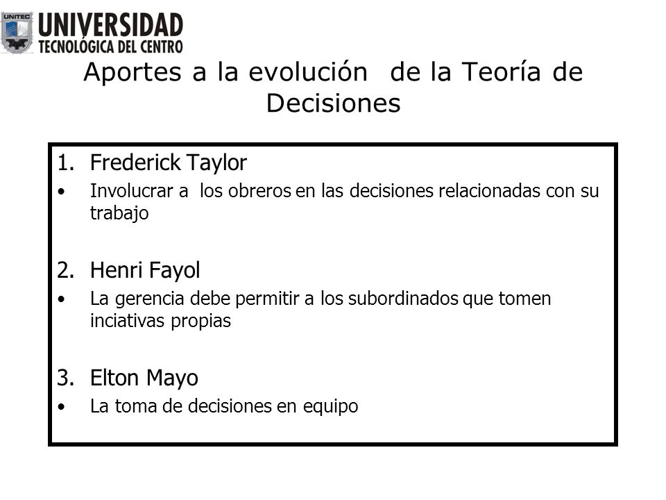 Aportes a la evolución de la Teoría de Decisiones