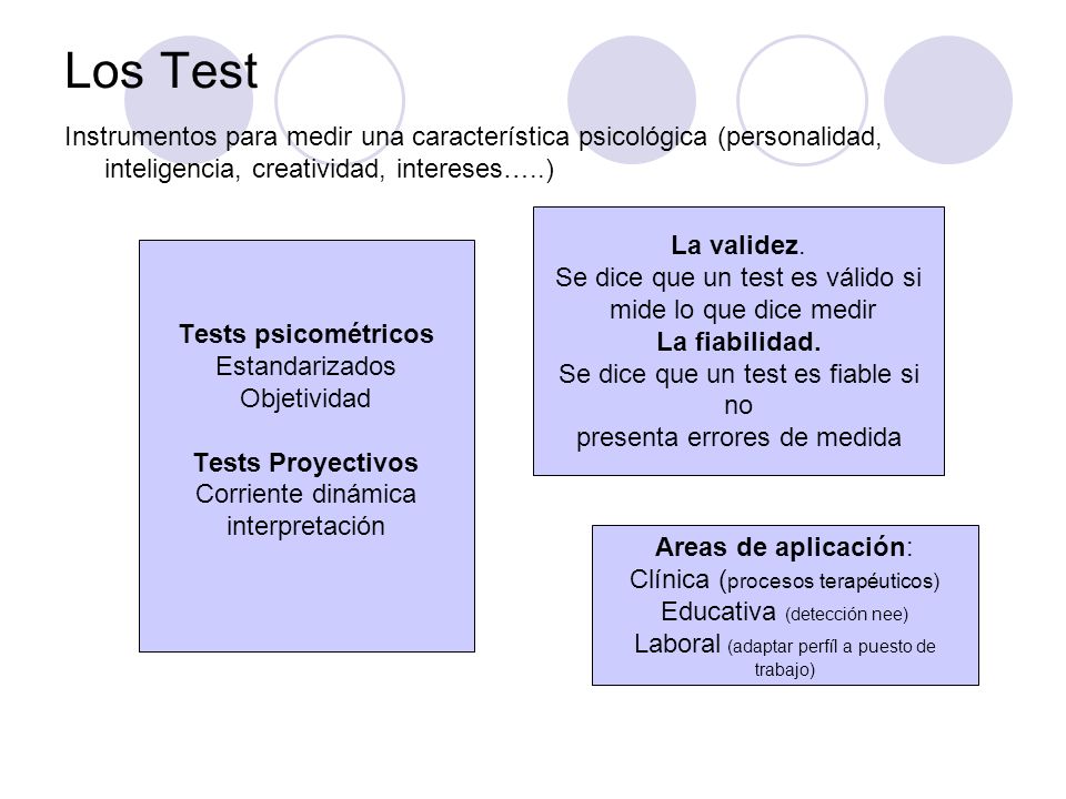 Los Test Instrumentos para medir una característica psicológica (personalidad, inteligencia, creatividad, intereses…..)