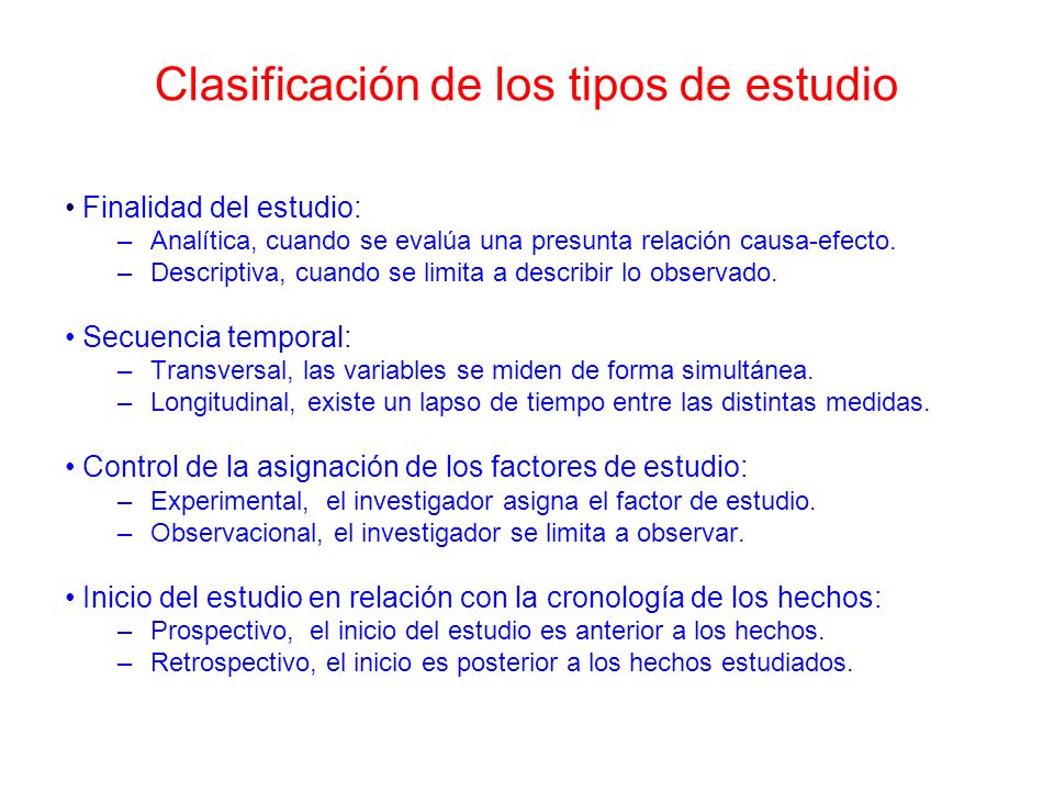 Clasificación de los tipos de estudio