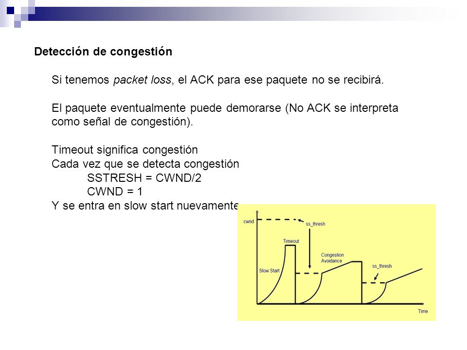 Detección de congestión Si tenemos packet loss, el ACK para ese paquete no se recibirá.