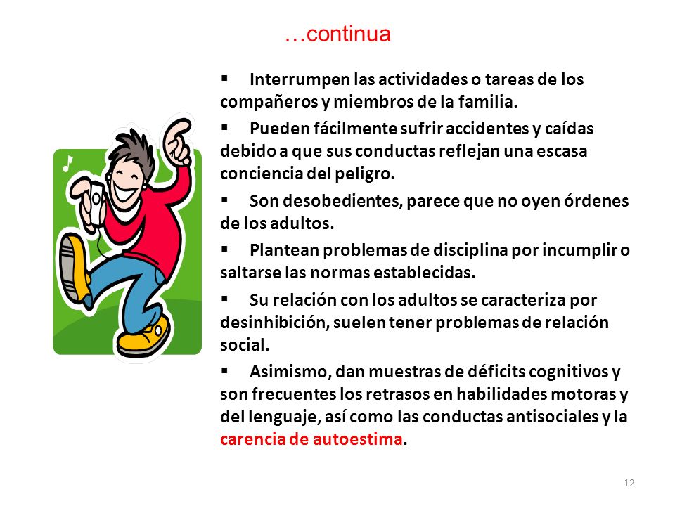 …continua Interrumpen las actividades o tareas de los compañeros y miembros de la familia.