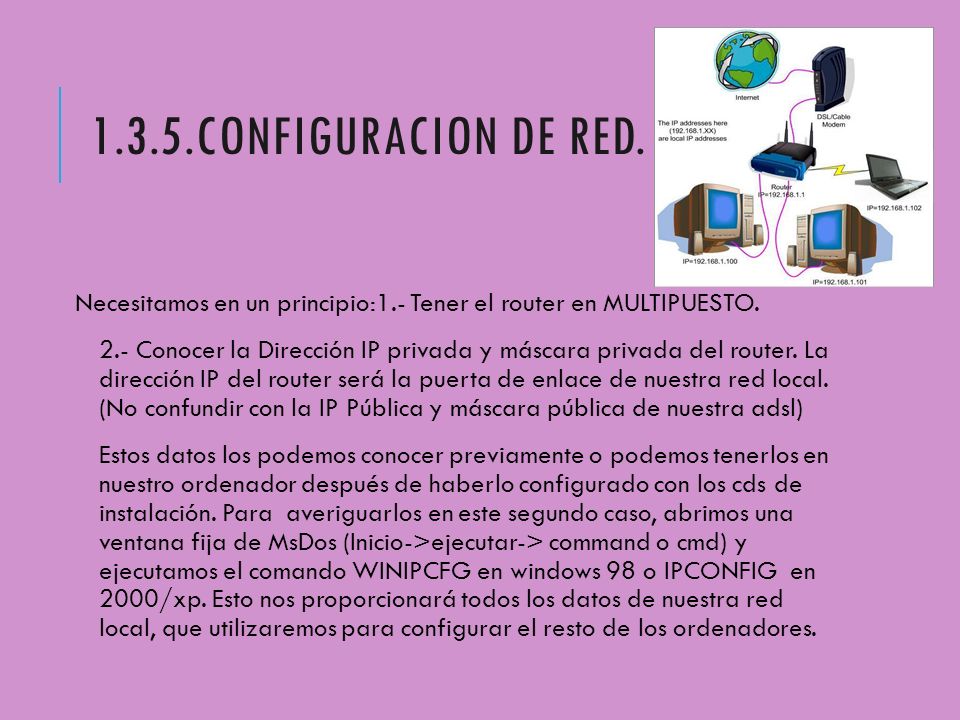 1.3.5.CONFIGURACION DE RED. Necesitamos en un principio:1.- Tener el router en MULTIPUESTO.