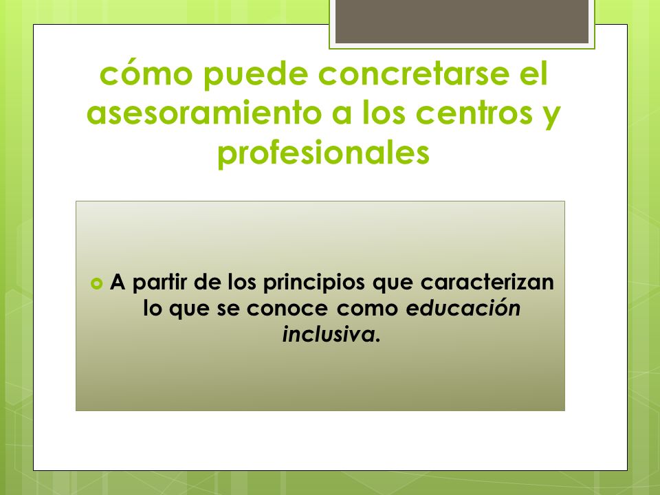 cómo puede concretarse el asesoramiento a los centros y profesionales