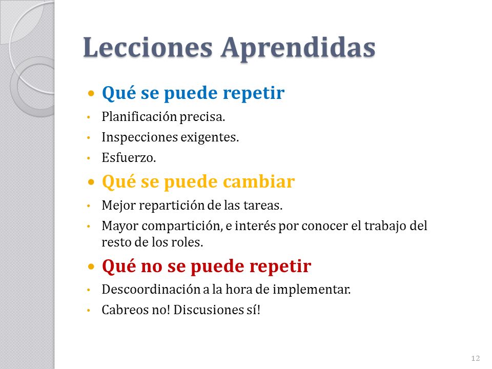 Lecciones Aprendidas Qué se puede repetir Qué se puede cambiar