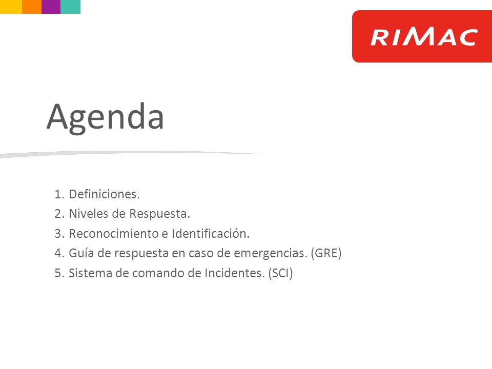 Definiciones. Niveles de Respuesta. Reconocimiento e Identificación. Guía de respuesta en caso de emergencias. (GRE)
