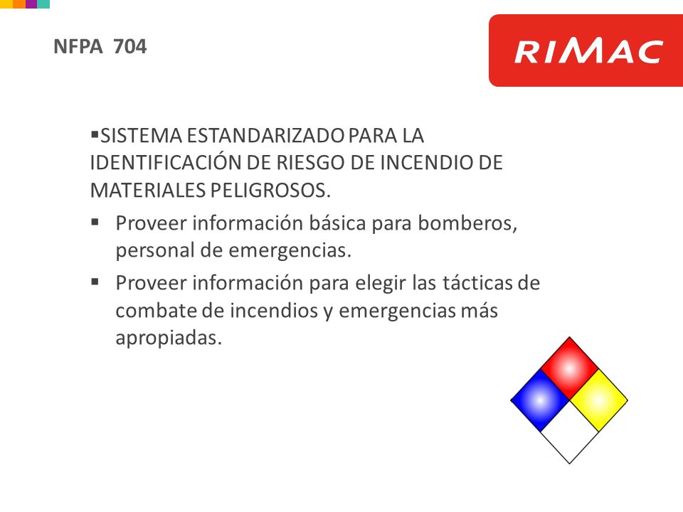 NFPA 704 SISTEMA ESTANDARIZADO PARA LA IDENTIFICACIÓN DE RIESGO DE INCENDIO DE MATERIALES PELIGROSOS.
