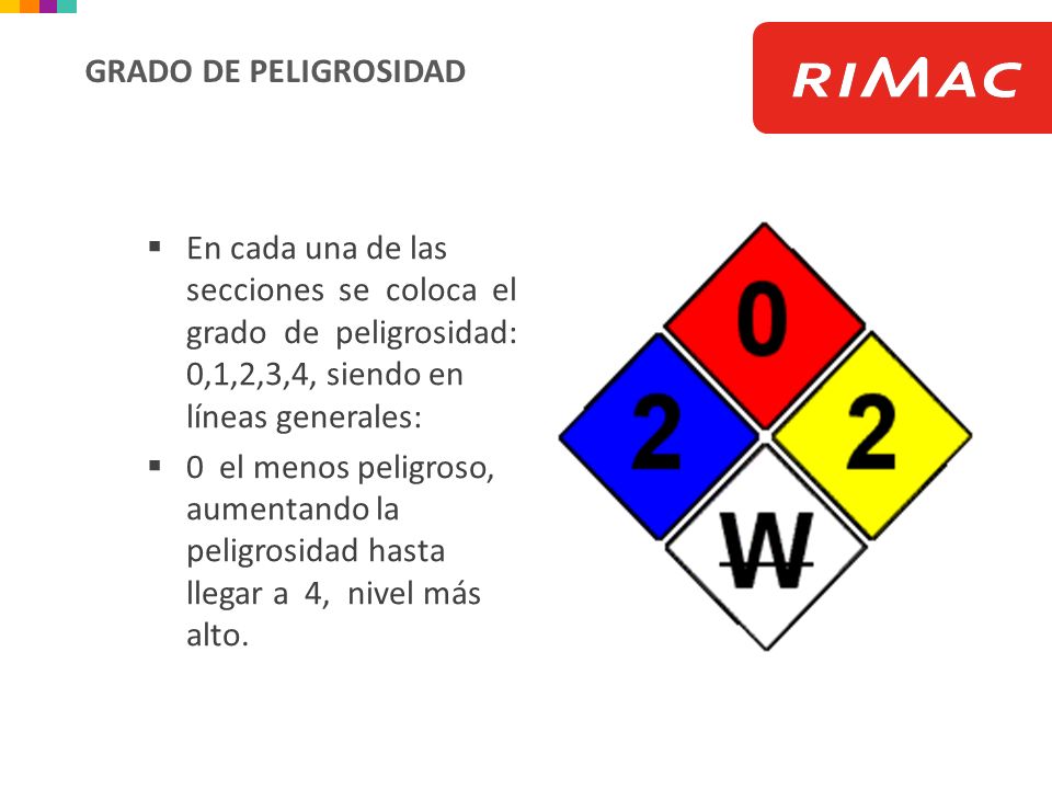 GRADO DE PELIGROSIDAD En cada una de las secciones se coloca el grado de peligrosidad: 0,1,2,3,4, siendo en líneas generales: