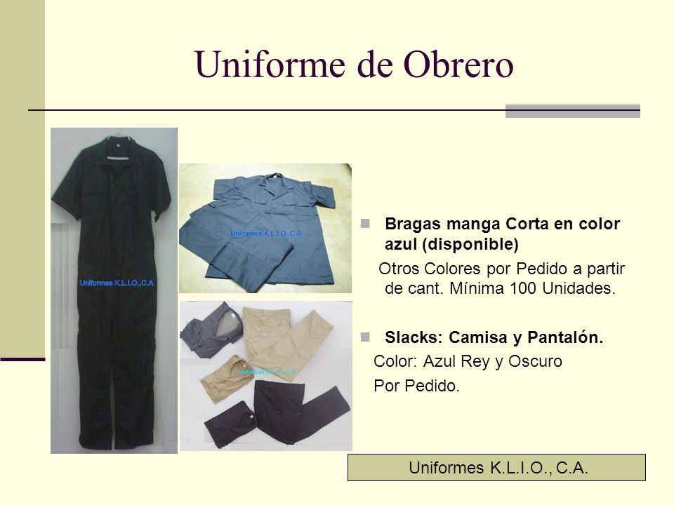 Uniforme de Obrero Bragas manga Corta en color azul (disponible)
