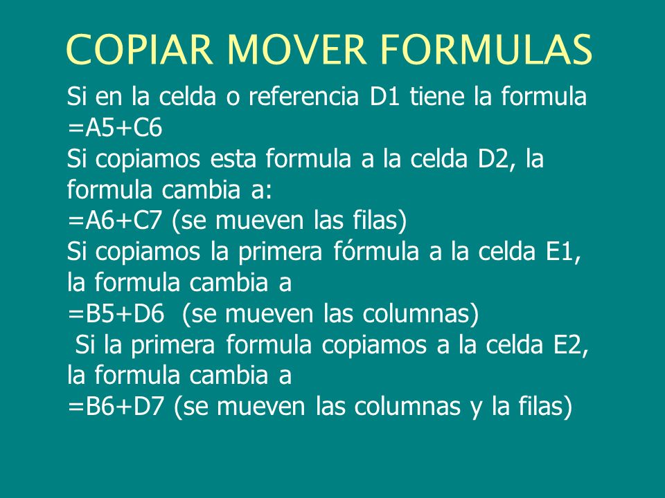 COPIAR MOVER FORMULAS Si en la celda o referencia D1 tiene la formula