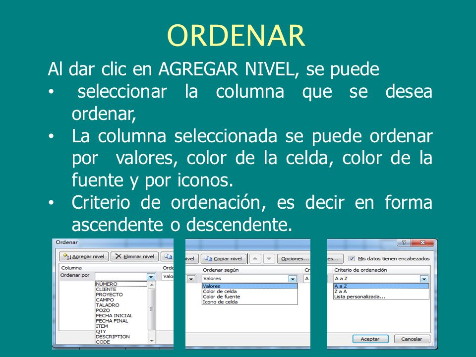 ORDENAR Al dar clic en AGREGAR NIVEL, se puede
