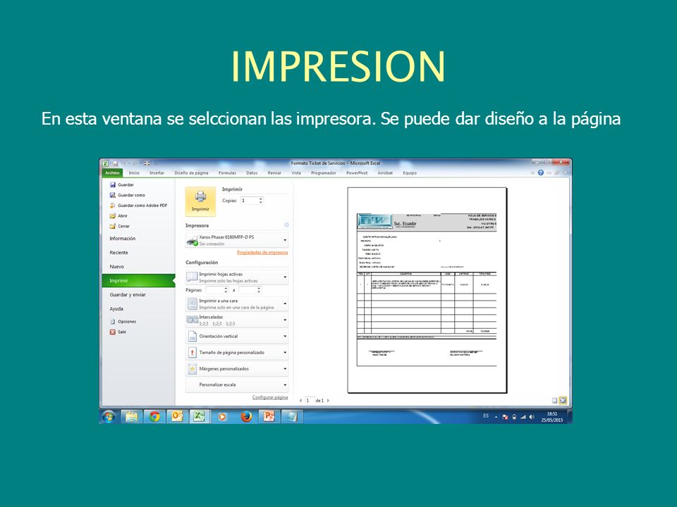 IMPRESION En esta ventana se selccionan las impresora. Se puede dar diseño a la página