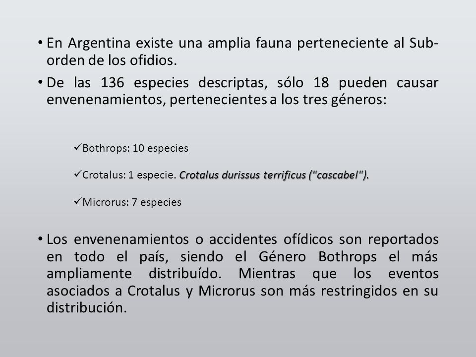 En Argentina existe una amplia fauna perteneciente al Sub- orden de los ofidios.