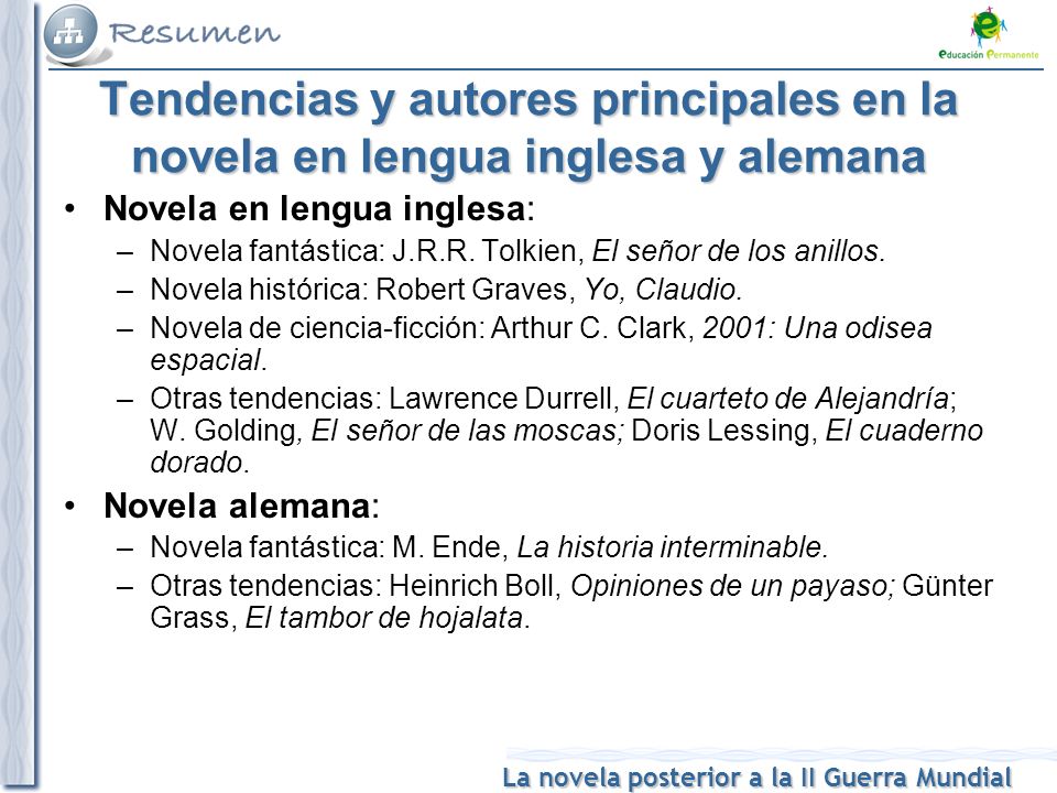 Tendencias y autores principales en la novela en lengua inglesa y alemana