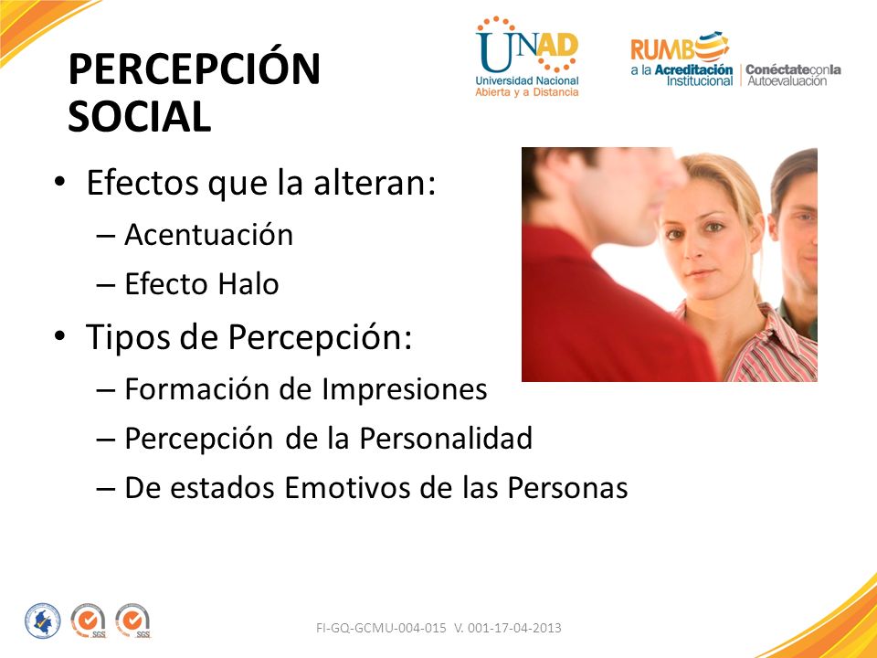 PERCEPCIÓN SOCIAL Efectos que la alteran: Tipos de Percepción: