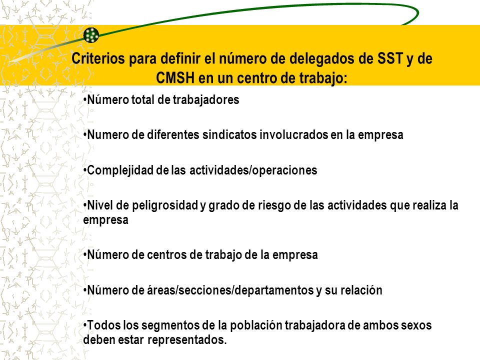 Criterios para definir el número de delegados de SST y de CMSH en un centro de trabajo: