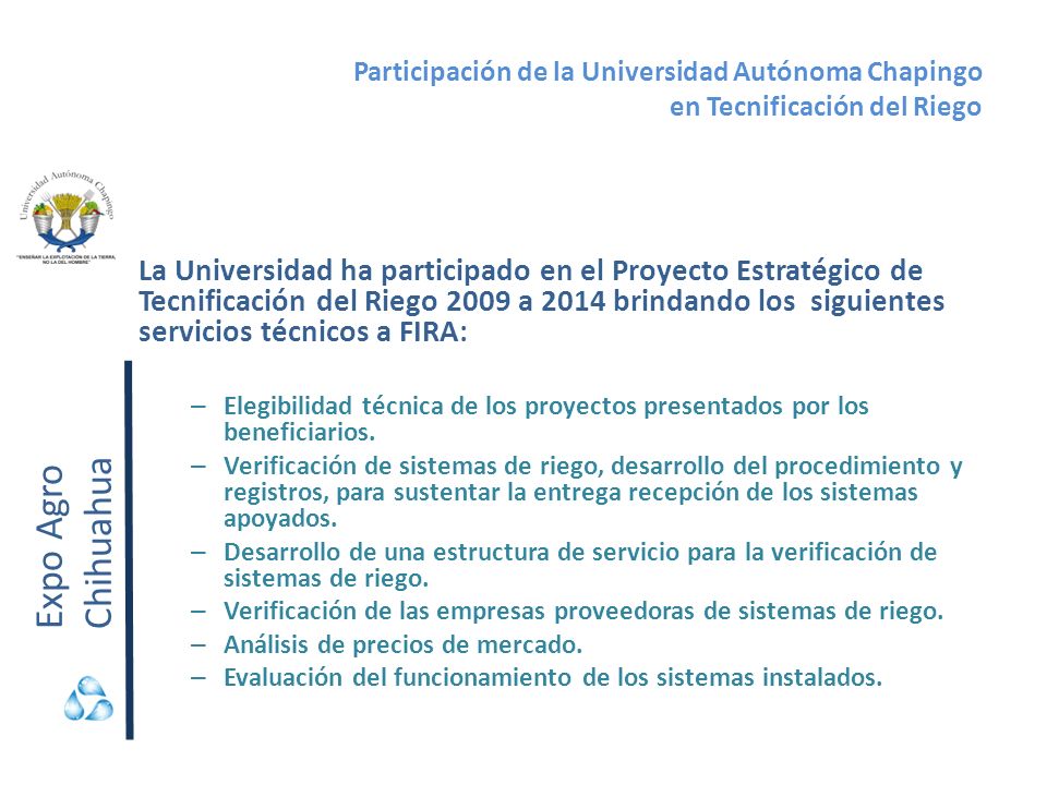 Participación de la Universidad Autónoma Chapingo en Tecnificación del Riego