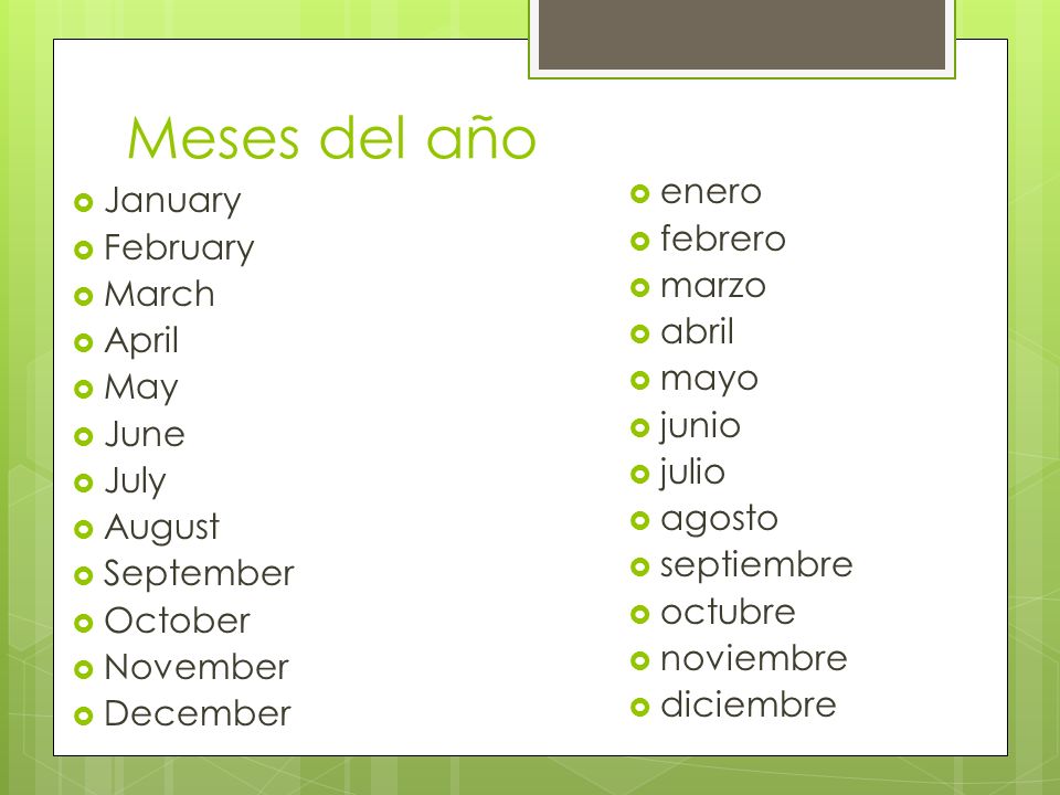 Meses del año enero January febrero February marzo March abril April