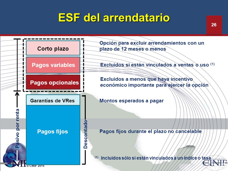 ESF del arrendatario Corto plazo Pagos variables Pagos opcionales